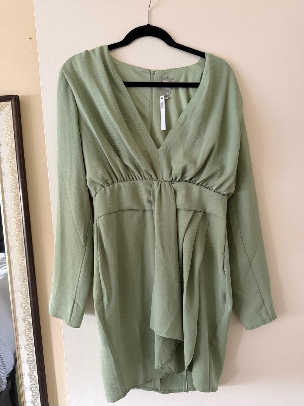 ASOS Sage Green V-Neck Long Sleeve Tunic with Front Drape